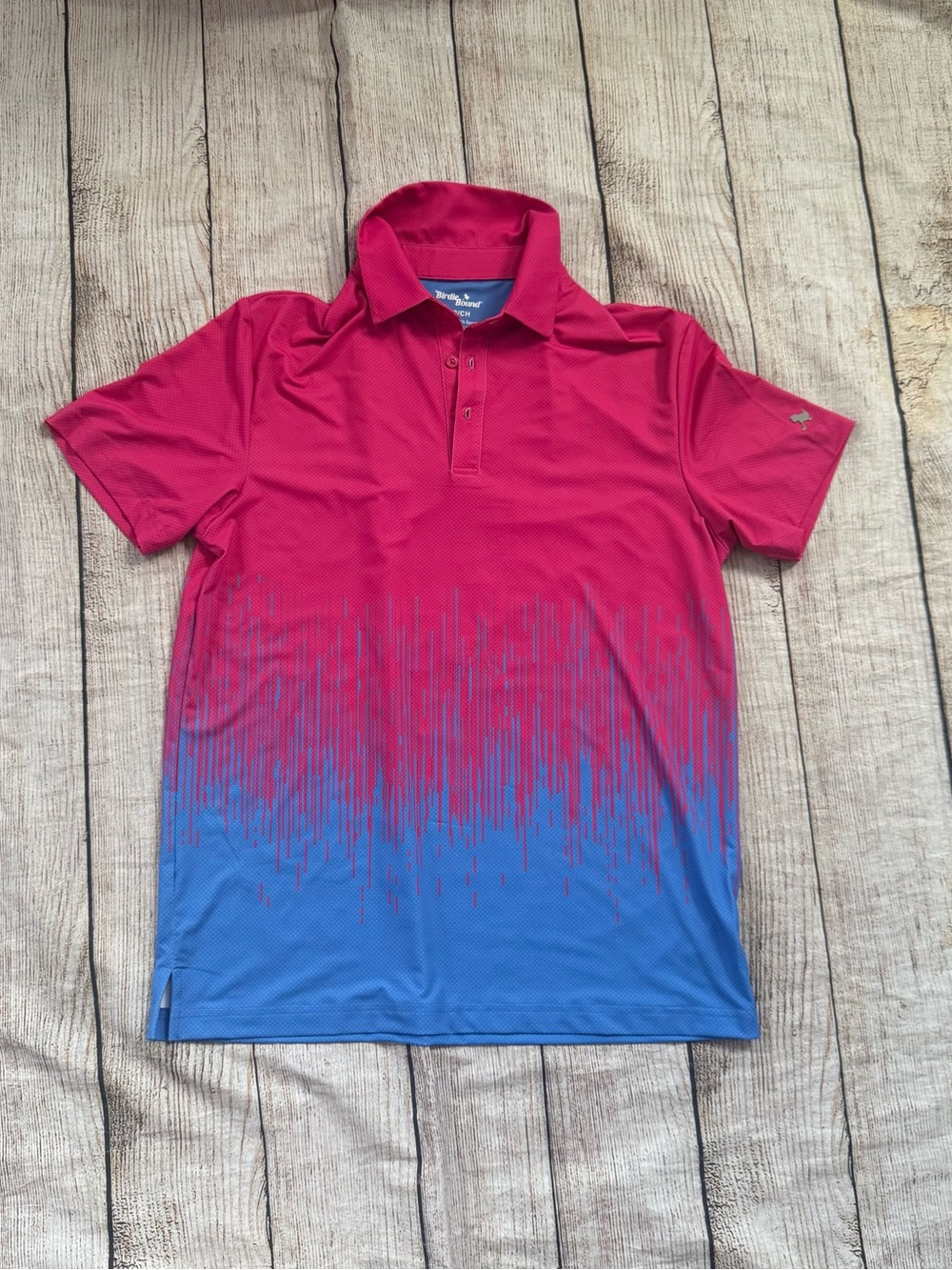 Birdie Bound men’s size small ombré pink blue polo shirt